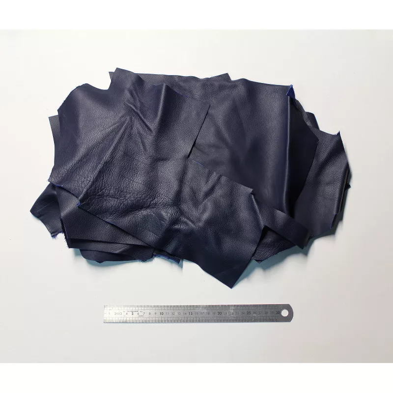 1 kilogram of calf nappa leather scrap 2nd choice - natural grain - blue  navy